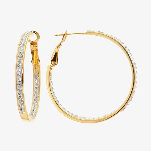 Sparkle Allure Womens Crystal 24K Gold Over Brass 33mm Hoop Earrings, One Size, Gold
