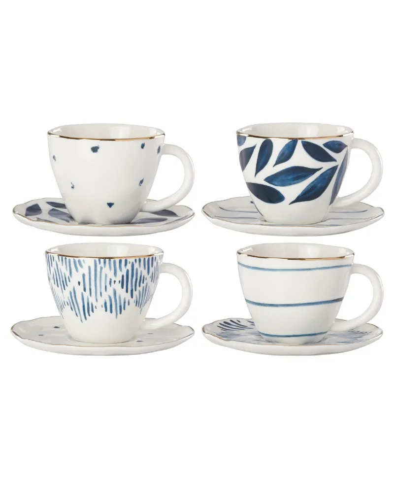 Lenox Blue Bay Espresso Cup & Saucers, Service for 4 - White And Blue