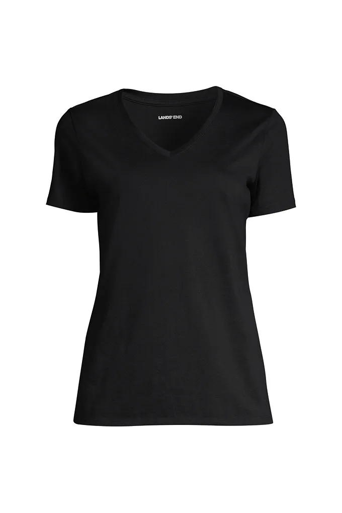 Tall Supima Cotton V-neck T-Shirt - Lands' End - Black - S