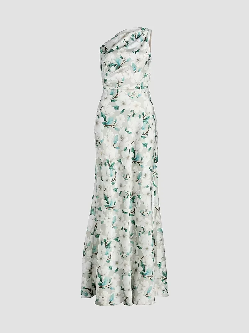 SACHIN BABI Women's Delphine Floral One-Shoulder Trumpet Gown - Champagne Magnolia - Size 12
