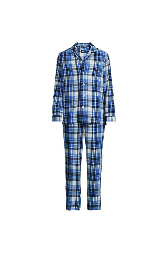Men's Tall Flannel Pajama Set - Lands' End - Blue - L