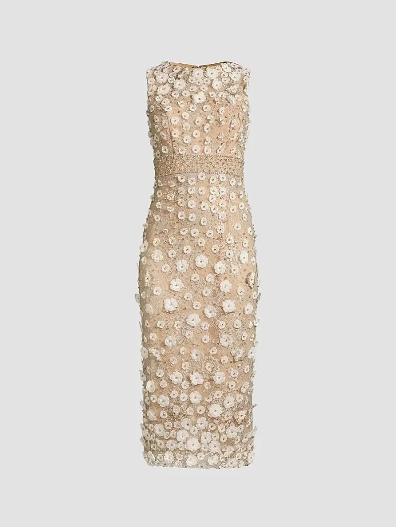 Mac Duggal Women's Floral Beaded Sheath Dress - Ivory Beige - Size 0