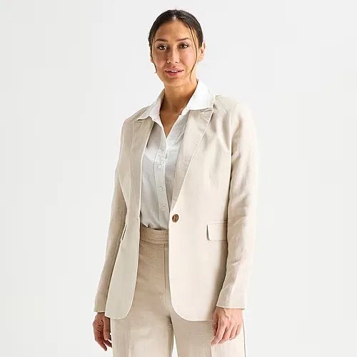 Liz Claiborne Linen Womens Classic Fit Blazer, 12, Beige