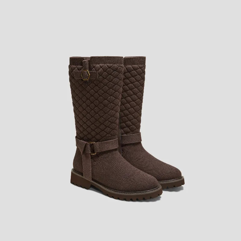 VIVAIA Wool biker boots with round toe and mid-height sole (Faith)|DARK BROWN DIAMOND|US 5.5