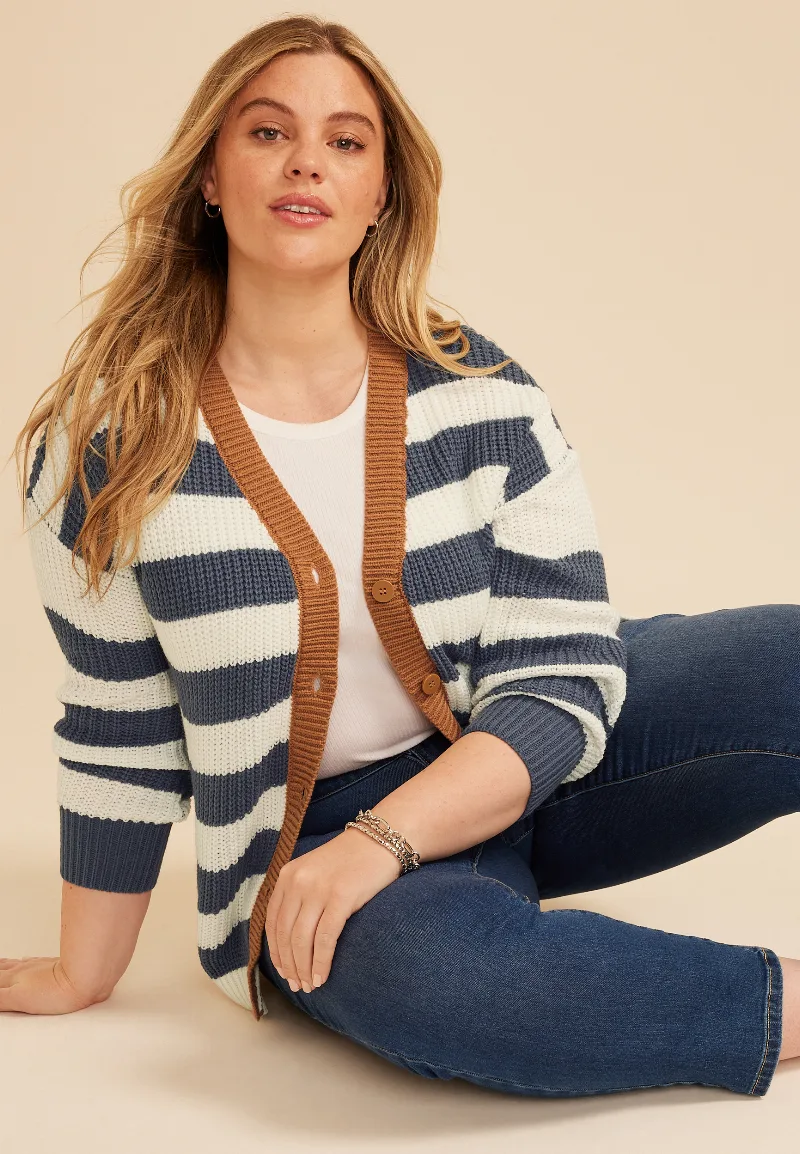 Maurices Plus Size Women's Block Stripe Boyfriend Cardigan