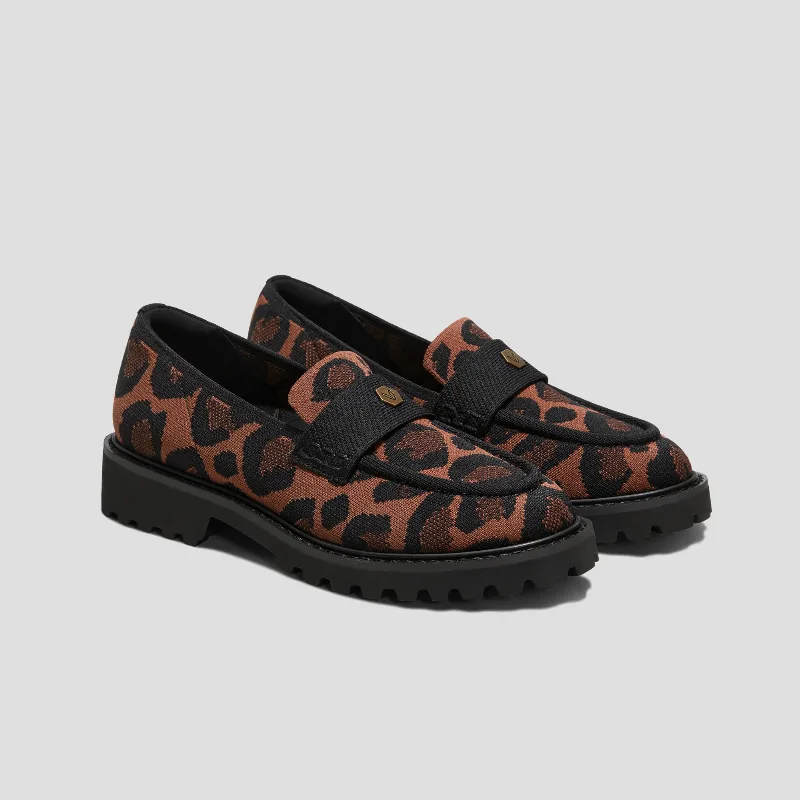 VIVAIA Round-Toe Platform Chunky Heel Loafers (Francesca)|BROWN LEOPARD|US 5.5