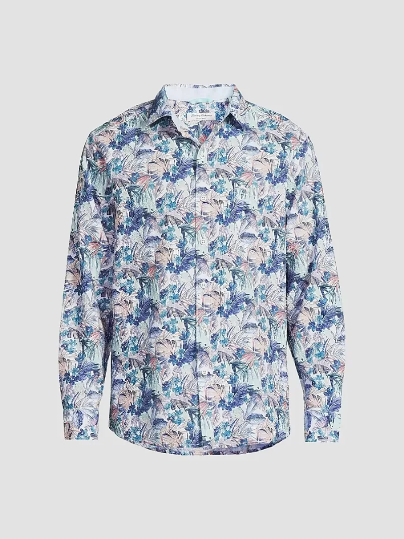 Tommy Bahama Men's Nova Wave Amalfi Gardens Floral Stretch-Cotton Shirt - Aquarius - Size Medium