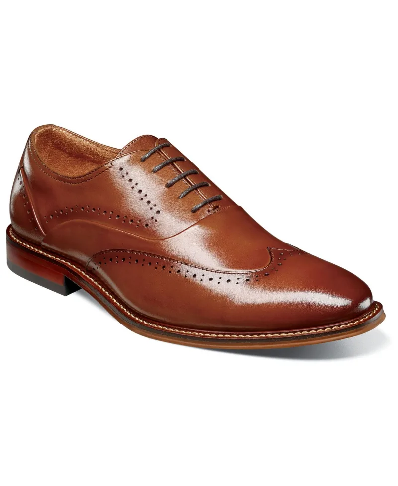Stacy Adams Men's Macarthur Leather Wingtip Oxford Shoe - Cognac
