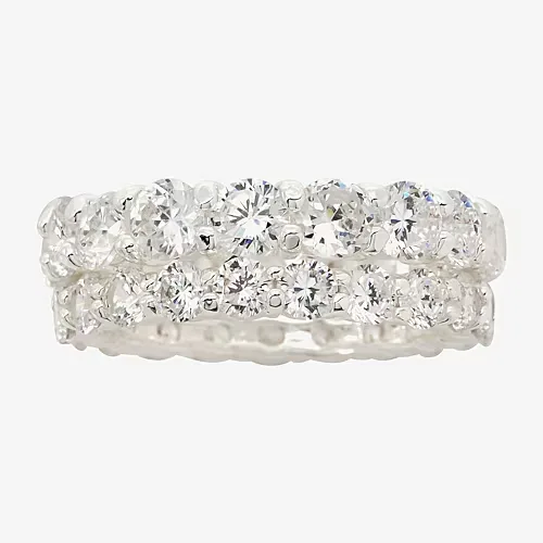 Sparkle Allure Stackable Womens Cubic Zirconia Pure Silver Over Brass Eternity Bridal Set, 9