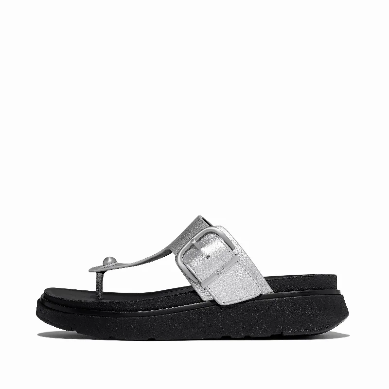 GEN-FF Buckle Metallic Tumbled-Leather Toe-Post Sandals