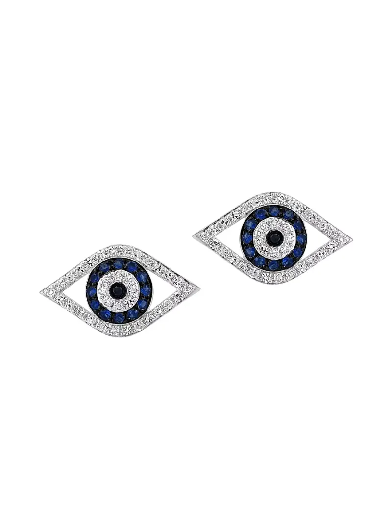 Saks Fifth Avenue Collection Women's 14K White Gold, Blue Sapphire & 0.21 TCW Diamond Evil Eye Stud Earrings - White Gold