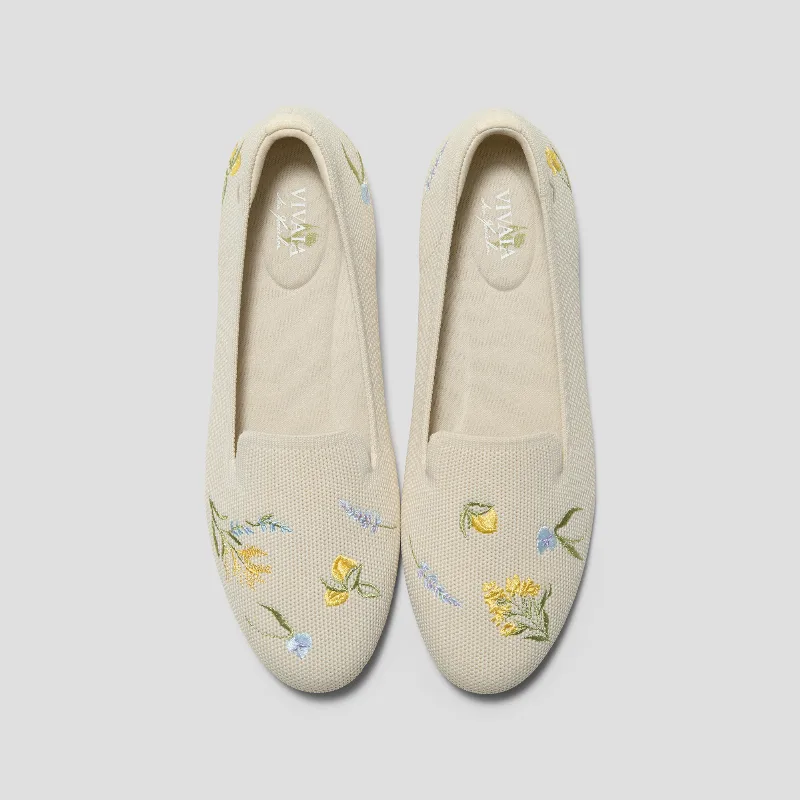 VIVAIA Healing Garden | Round-Toe Embroidered Loafers (Audrey)|PALE APRICOT - FRENCH FLORAL|US 5.5