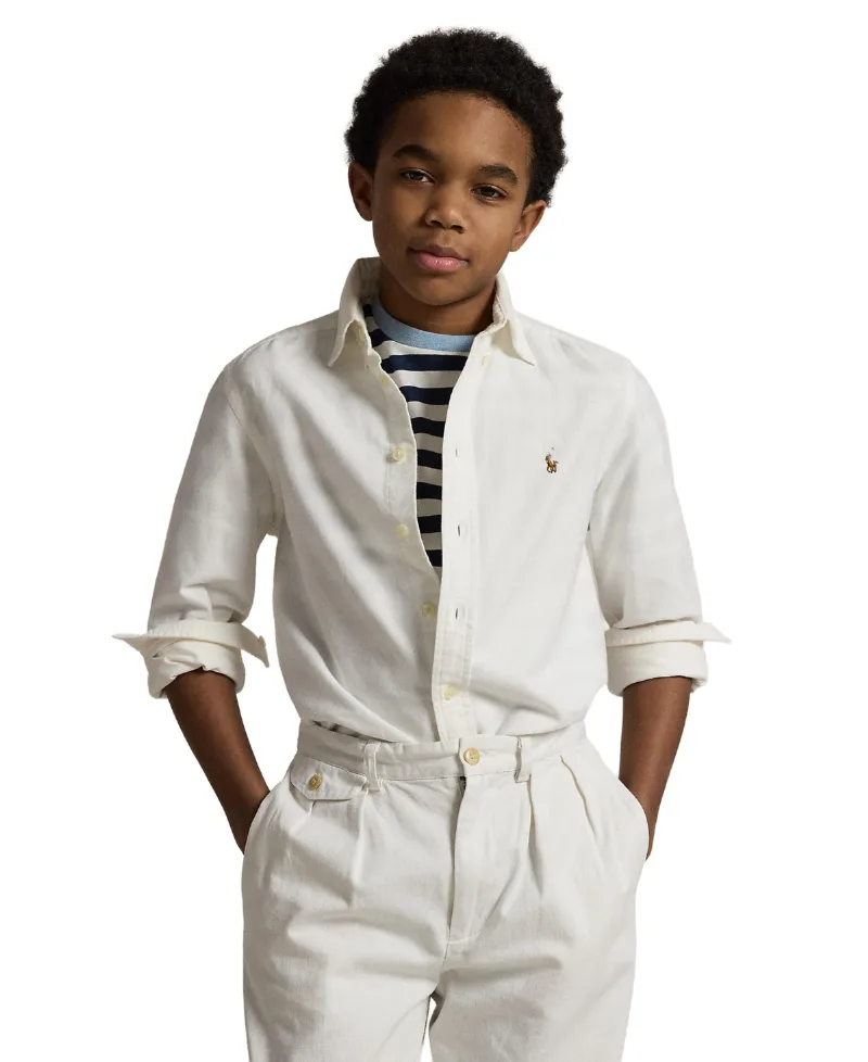 Polo Ralph Lauren Big Boys Embroidered Pony Logo Cotton Oxford Shirt - White