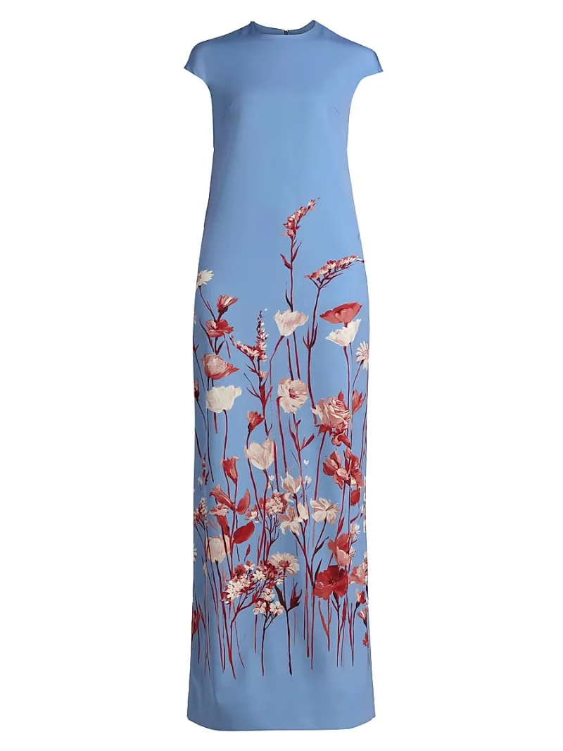 Lela Rose Women's Augusta Floral Crepe A-Line Gown - Cornflower Multi - Size 0