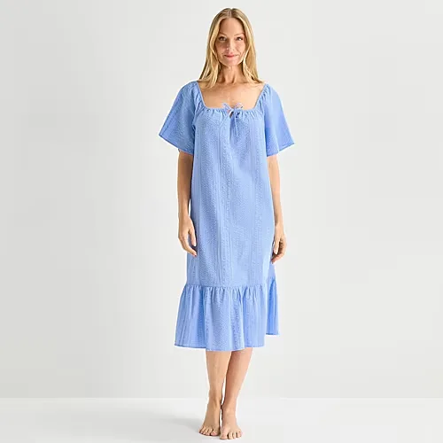 Liz Claiborne Womens Short Sleeve Square Neck Nightshirt, X-small, Blue