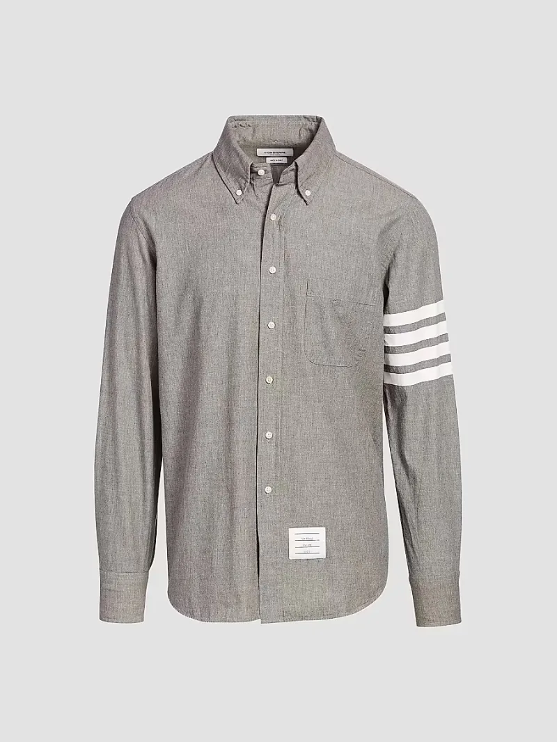 Men's Straight-Fit Button-Down Stripe Long Sleeve Shirt - Med Grey - Size Large