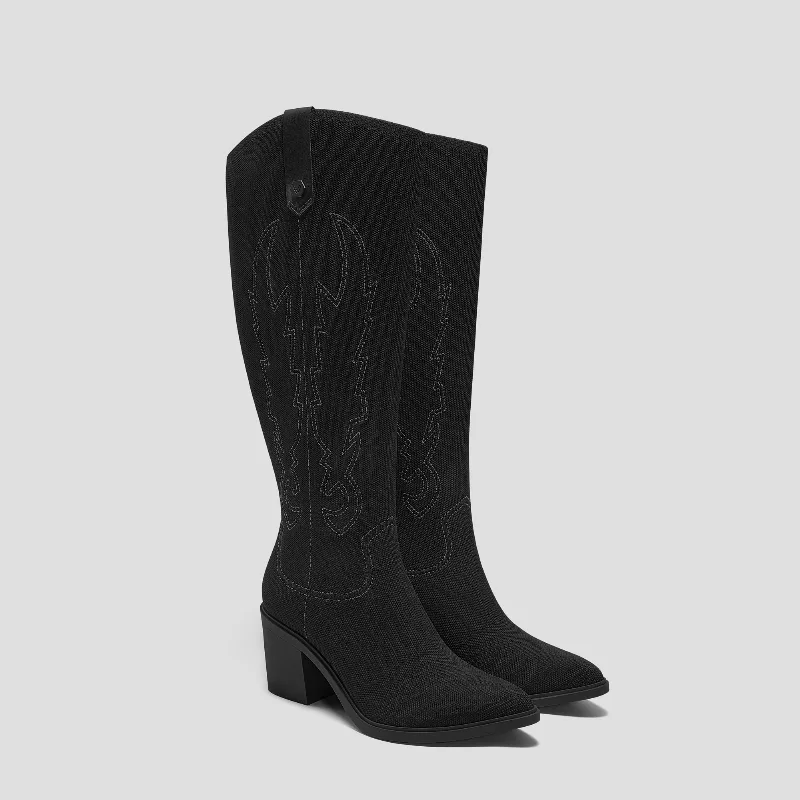 VIVAIA Pointed-Toe Western Knee-High Boots (Willow)|BLACK|US 5