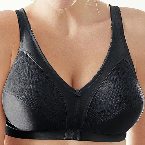 Underscore Fashion Plus Comfort Lace Trim Unlined Wireless Full Coverage Bra, C, Black