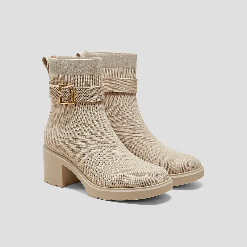VIVAIA Square-Toe Water-Repellent Heeled Boots (Gisella)|ALMOND|9-9.5
