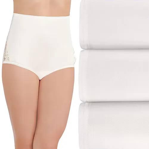 Vanity Fair Perfectly Yours Lace Nouveau Nylon 3 Pack Brief Panty - 13011, 7, White
