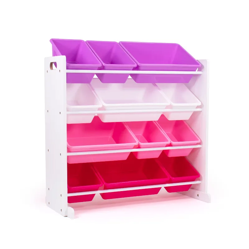 Humble Crew Friends Toy Storage Organizer with 12 Plastic Storage Bins  White/Pink/Purple