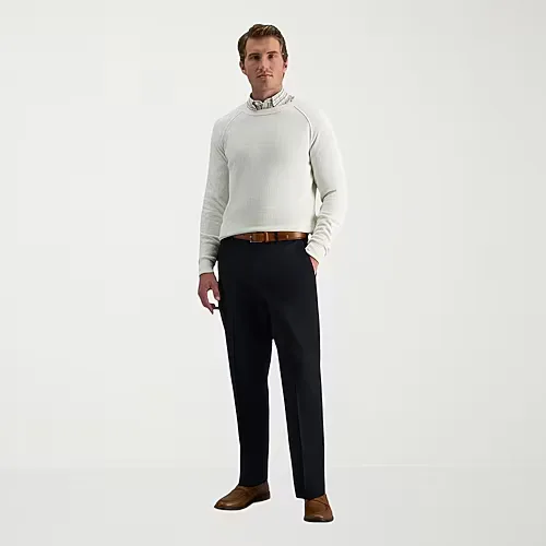 Haggar Premium No Iron Khaki Mens Classic Fit Flat Front Pant, 34 32, Black