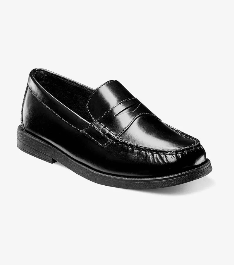 Florsheim Shoes Croquet Jr. Boys Moc Toe Penny Loafer Black Size 2.5 Little Kid