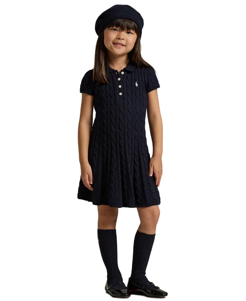 Polo Ralph Lauren Toddler and Little Girls Cable-Knit Cotton Polo Sweater Dress - Navy