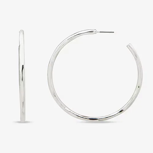 Worthington Silver Tone Hammered C Womens 50.8mm Hoop Earrings, One Size, Gray