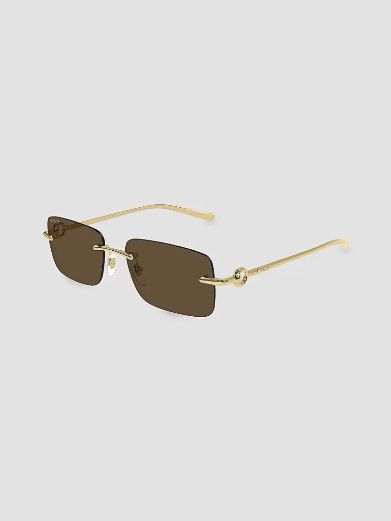Gucci Men's Horsebit Top Bar 55MM Square Sunglasses - Brown Gold