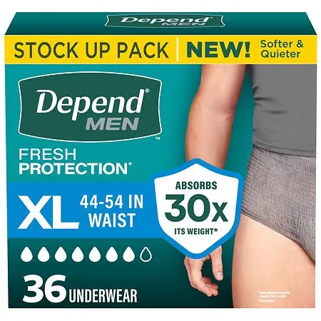 Depend Adult Incontinence Underwear for Men, Disposable Extra-Large - 36.0 ea