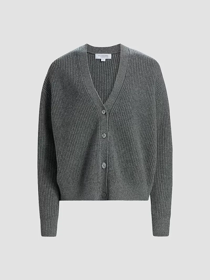 Women's Ribbed Cashmere Cardigan - Banker Melange - Size XL