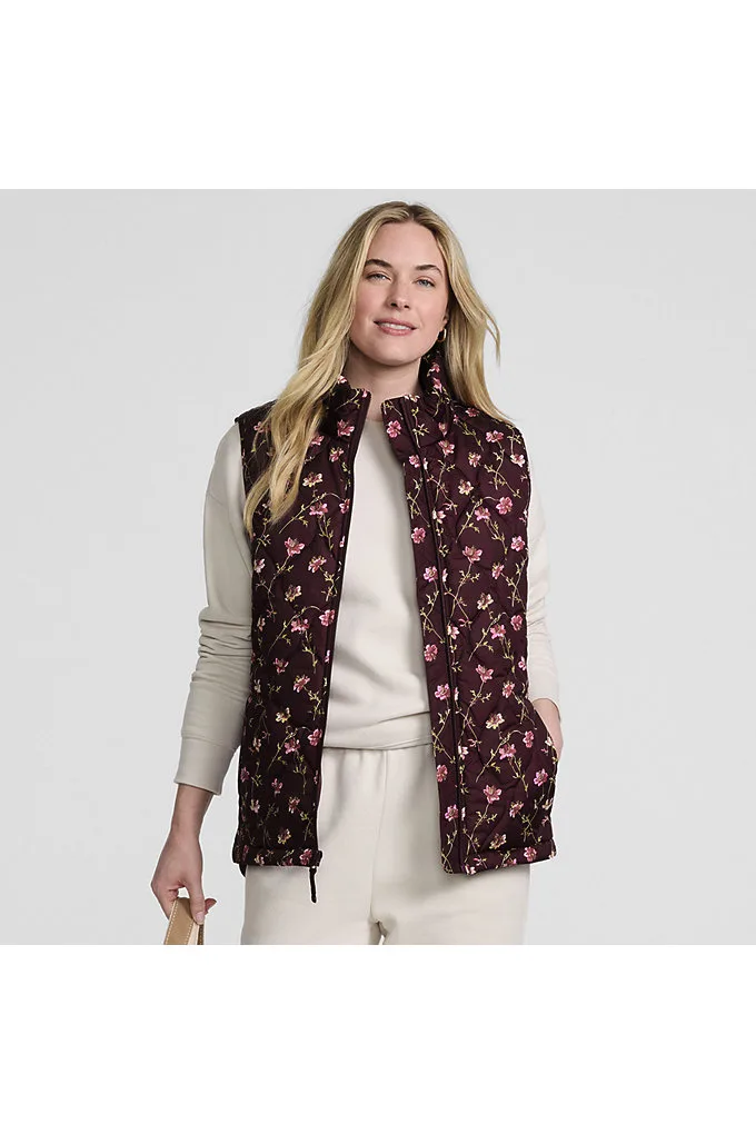 Women's Petite Print FeatherFree Quilted Insulated Vest - Lands' End - Red - L