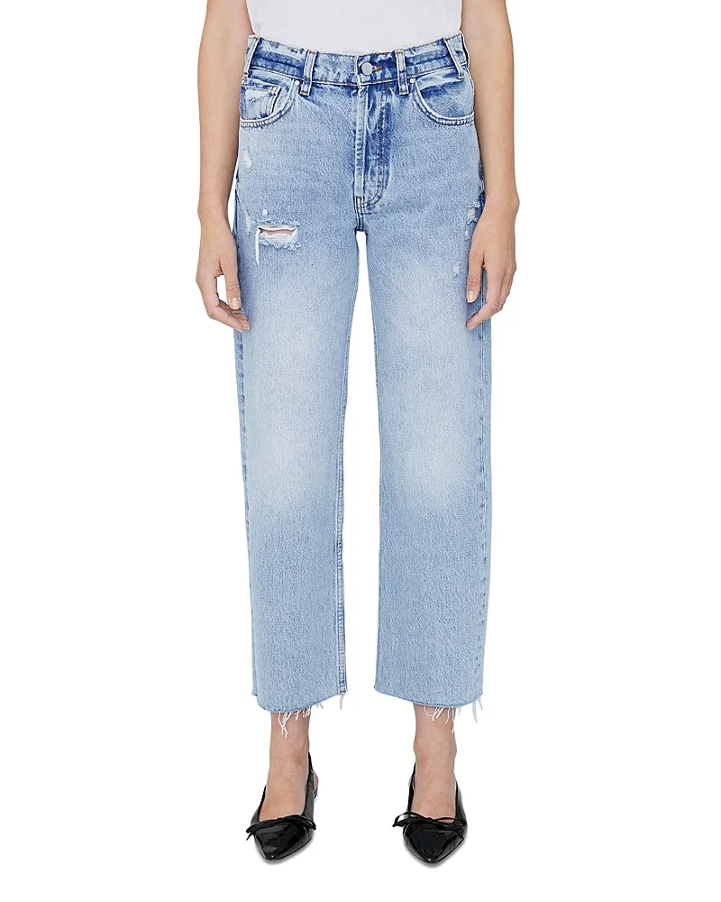 Anine Bing Gavin High Rise Distressed Straight Jeans in Washed Blue