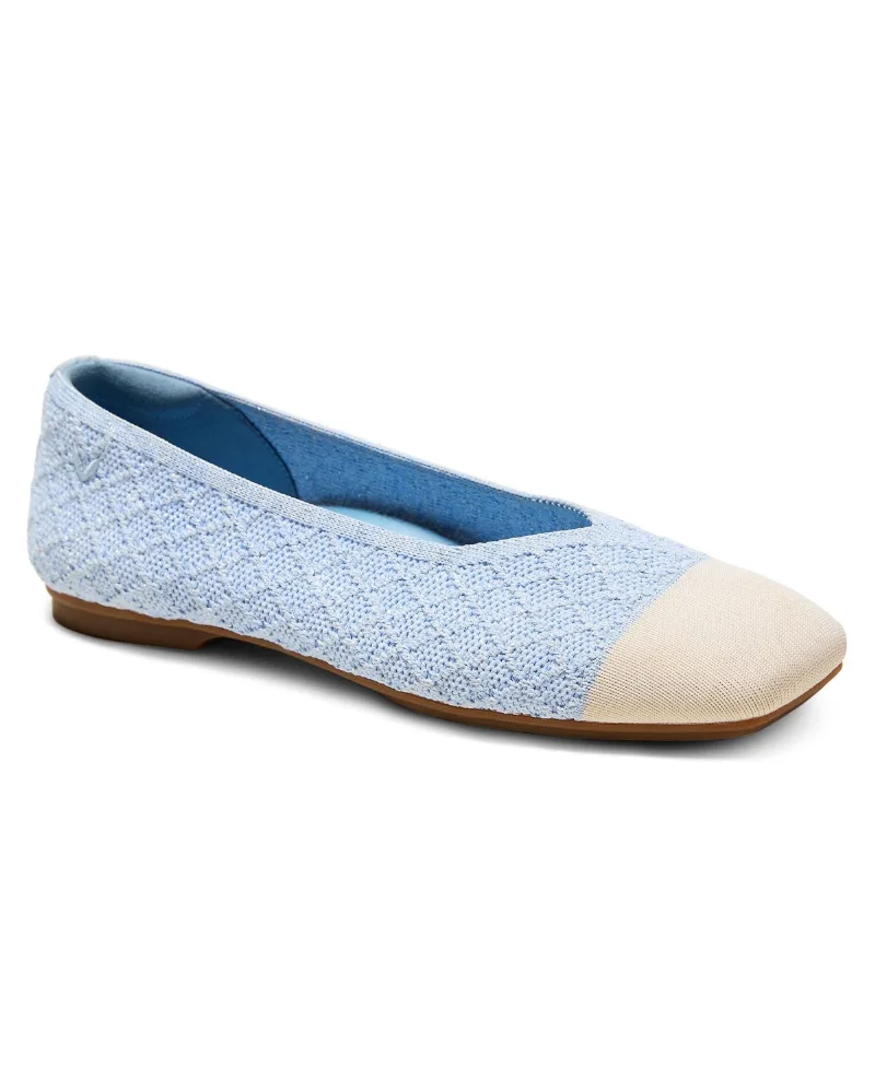 Vivaia Women's Margot Square-Toe V-Cut Slip on Ballet Flats - Baby blue/apricot metallic c-quilt