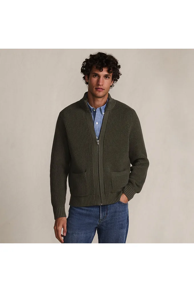 Men's Long Sleeve Drifter Full Zip Cardigan Sweater - Lands' End - Green - S