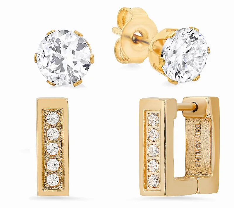 Steel by Design 18K Plated Cubic Zirconia Earring Set