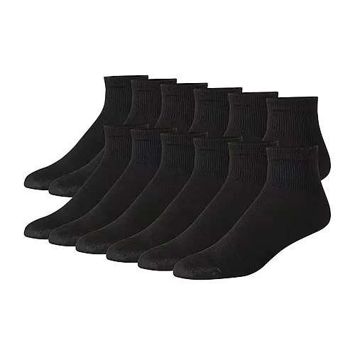 Hanes Ultimate Mens Multi-Pack 12 Pair Big and Tall Quarter Ankle Socks, 13-15, Black