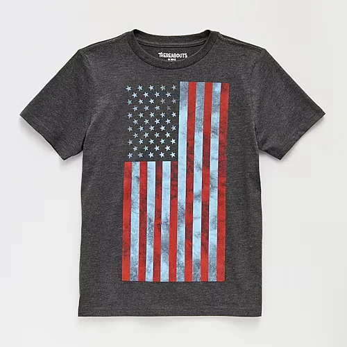 Thereabouts Little & Big Kid Boys Crew Neck Short Sleeve Regular Fit Graphic T-Shirt, Xl (18-20) Husky, Gray