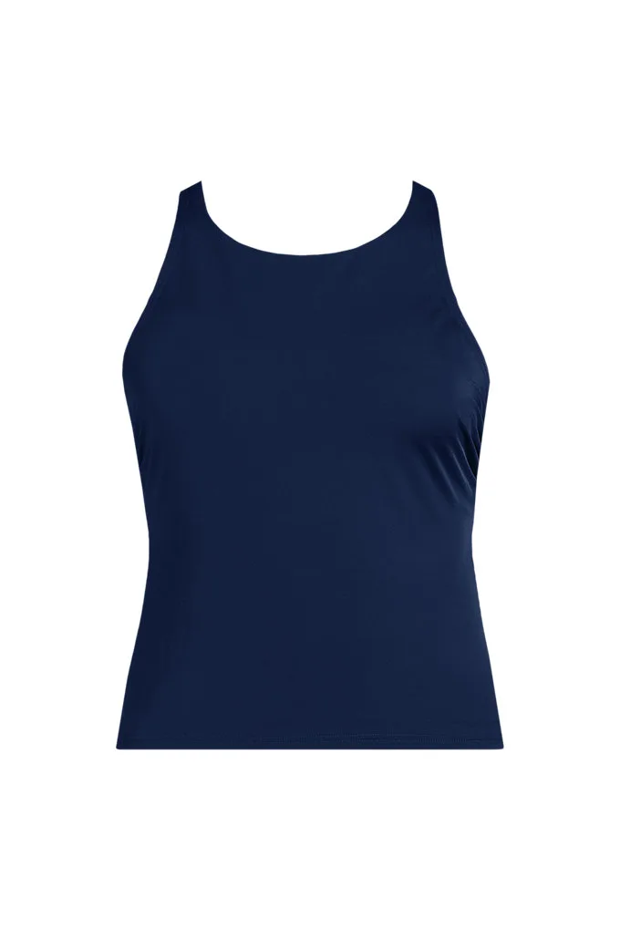 Women's Tugless High Neck Strappy Back Tankini Top - Lands' End - Blue - 8