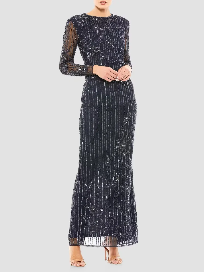 Mac Duggal Women's Embellished Long-Sleeve Gown - Midnight - Size 16