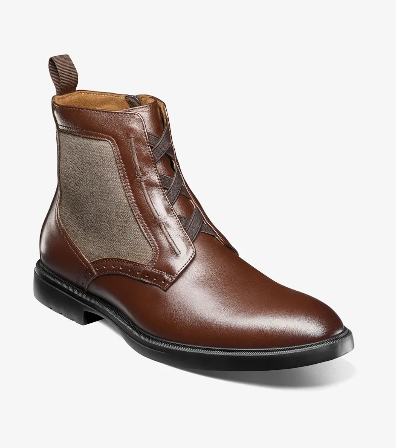 Stacy Adams Shoes Thompson Plain Toe Elastic Lace Boot Brown Size 8