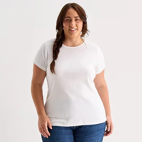 St. John's Bay Womens Plus Crew Neck Short Sleeve T-Shirt, 2x, White