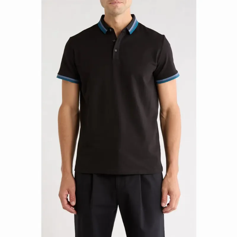 T.R. PREMIUM Stripe Stretch Cotton Polo in Black at Nordstrom Rack, Size Xx-Large