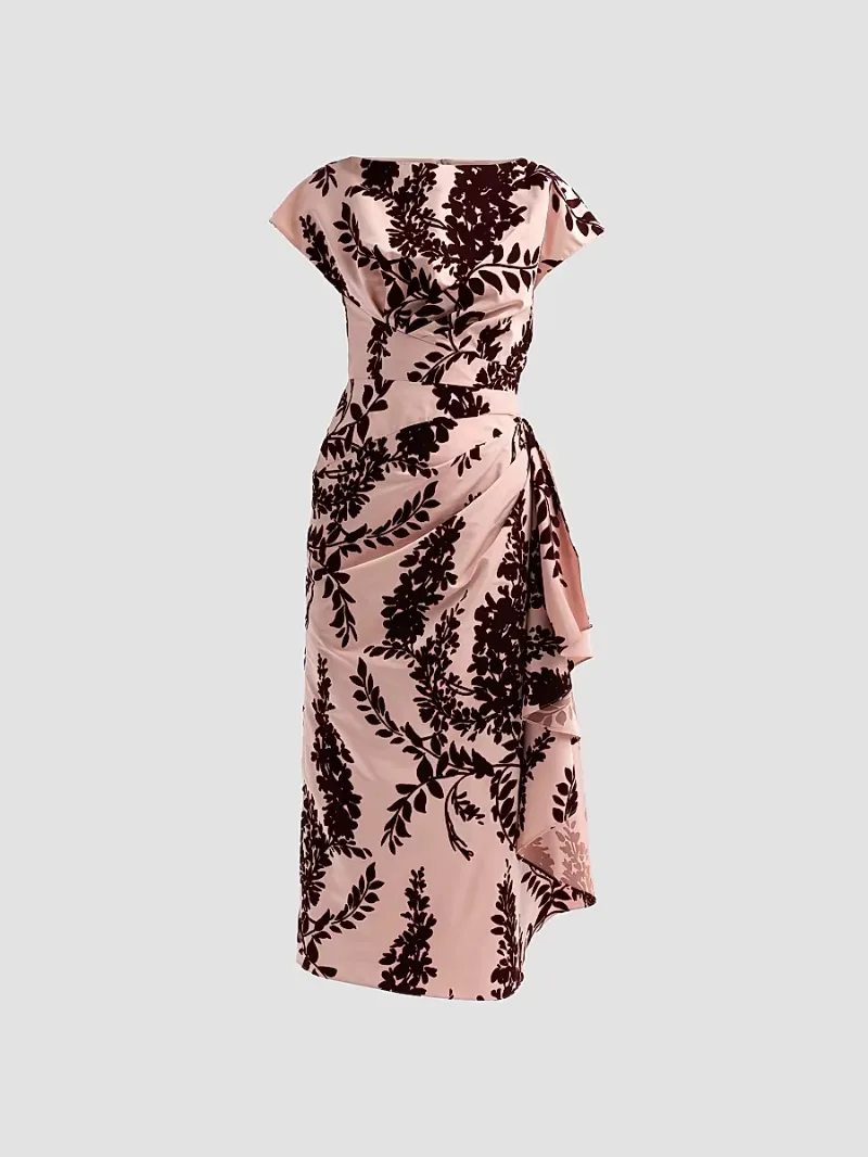 Lela Rose Women's Florence Flocked Taffeta Cocktail Dress - Dusty Rose Oxblood - Size 14