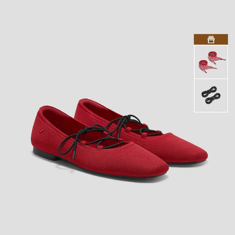 VIVAIA 3 Laces Included Square-Toe Lace-Up Mary Janes (Miley)|RUBY RED|US 8