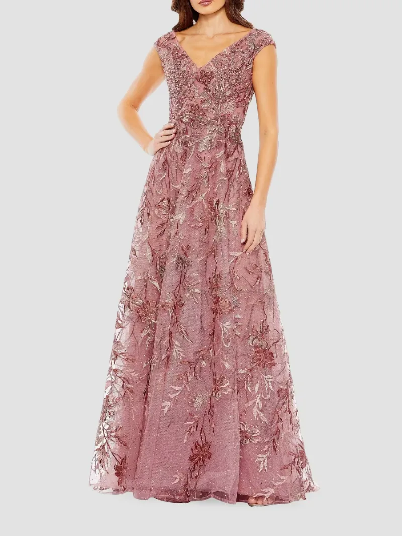 Mac Duggal Women's Embellished Floral Cap-Sleeve Gown - Cinnamon - Size 14