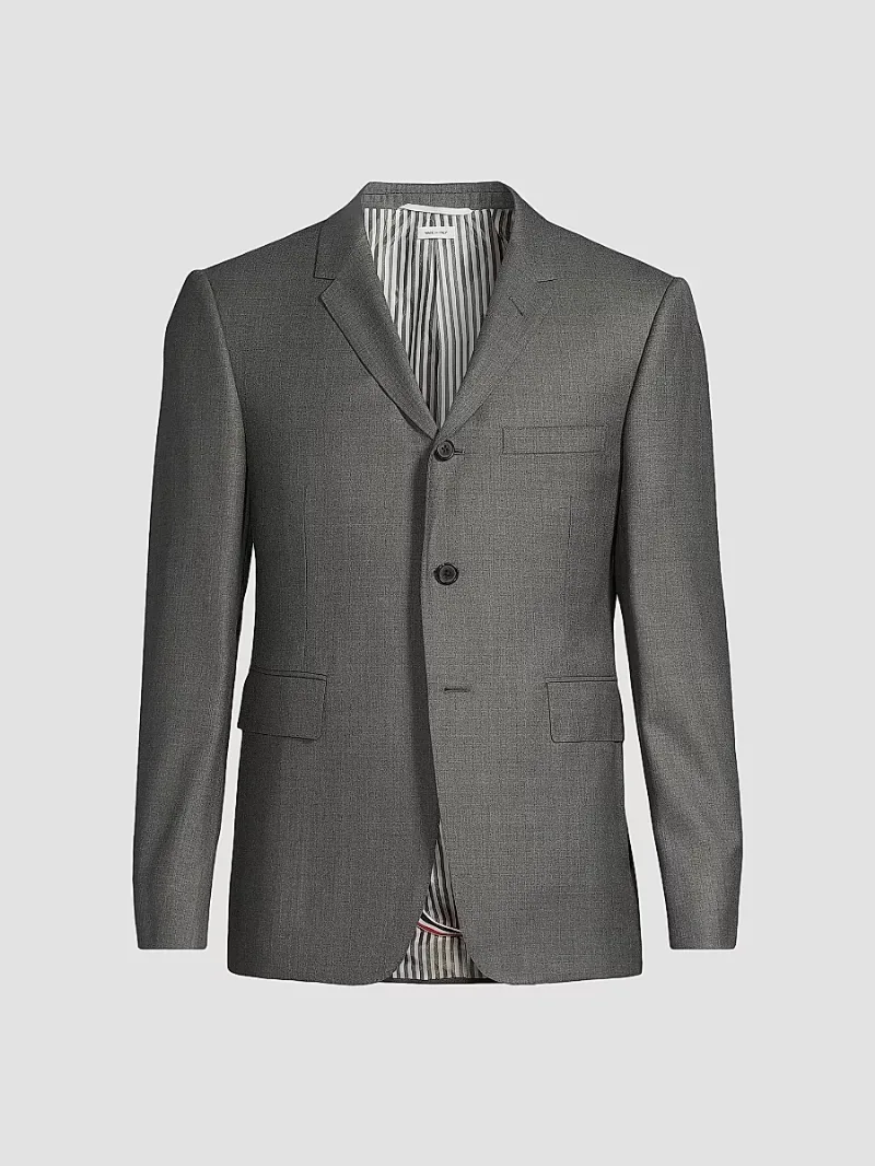 Thom Browne Men's Classic Wool Super 120S Wool Sport Jacket - Grey - Size Large