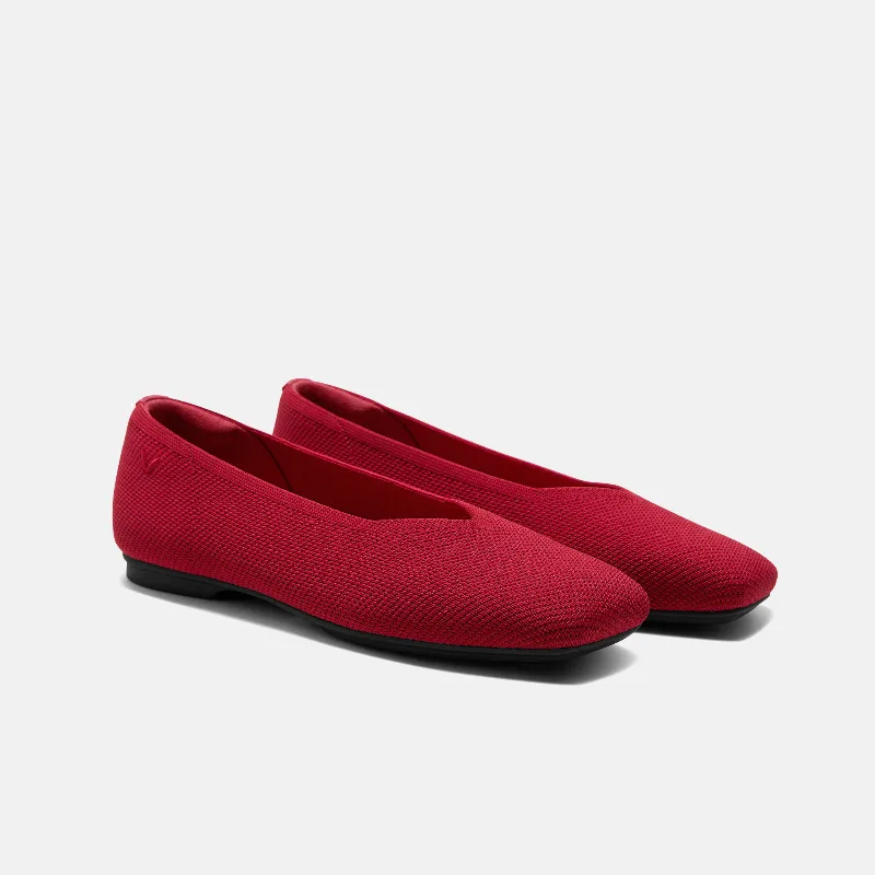 VIVAIA Square-Toe Margot V-Cut Flats (Margot 3.0)|RUBY  RED|9-9.5