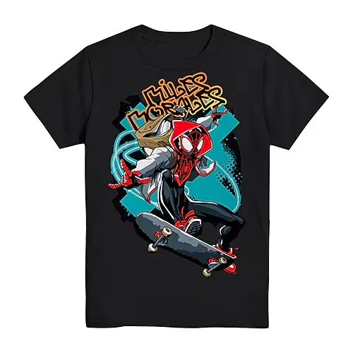 Miles Morales Little & Big Kid Boys Crew Neck Short Sleeve Regular Fit Spiderman Graphic T-Shirt, X-small (6-7), Black